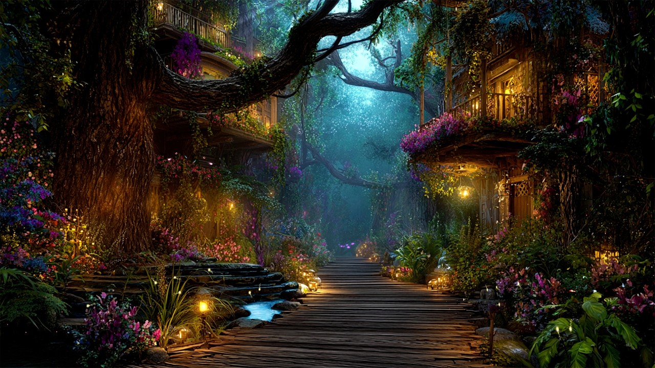 Mystical Fairytales Village✨ Magical Forest Music & Fireflies Ambience | Relaxes, Sleep, Heals