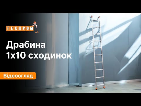 Алюмінієва односекційна приставна драбина 3 м Техпром 10 сходинок 