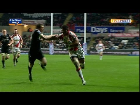 Toby Faletau slides in after 22m run for try - Ospreys v Dragons 22nd March 2013