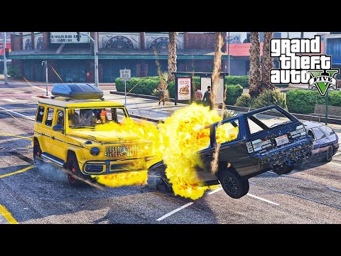 GTA 5 Yellow G-Wagon Car Traffic Crashes - Impact Compilation - Destruction