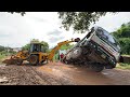 Ashok Leyland Dumper Tyre Sank In Deep Mud Rescued By JCB 3dx Xtra And JCB 3dx Xpert