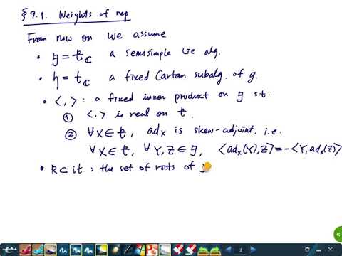 [Lie Groups and Lie Algebras] Lecture 19. Weights of representations