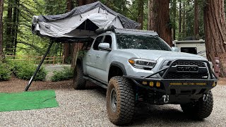 REDWOODS RV RESORT IN SANTA CRUZ, CA!! TACOMA ROOF TOP TENT + COUGAR HALF-TON FIFTH WHEEL!