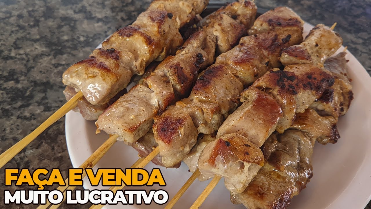 ESPETINHO DE PORCO na chapa / uma receita muito lucrativa / Faça e venda da muito lucro!
