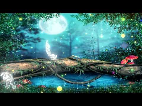 Fantasy Fairy Tale Forest Moonlight Pond Butterfly Flying