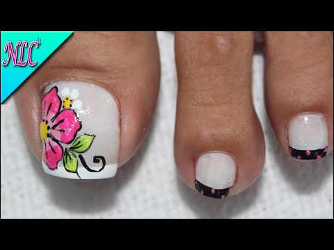 DISEÑO DE UÑAS FLOR Y FRANCES PARA PIES PRINCIPIANTES – FLOWERS NAIL ART – FRENCH NAIL ART – NLC
