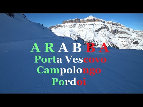 Dolomites, Skiing in Arabba, Passo Campolongo, Porta Vescovo, Passo Padon, Passo Pordoi, Belvedere