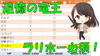 【ドラクエウォーク】りゅうおう攻略（追憶の賢者）ラリホーの効き具合・ストーンマン・キースドラゴンのＨＰ、全部まとめた表を公開