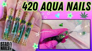The Highest Aqua Nails Tutorial 🙈💚✨420 Nail Art 💨