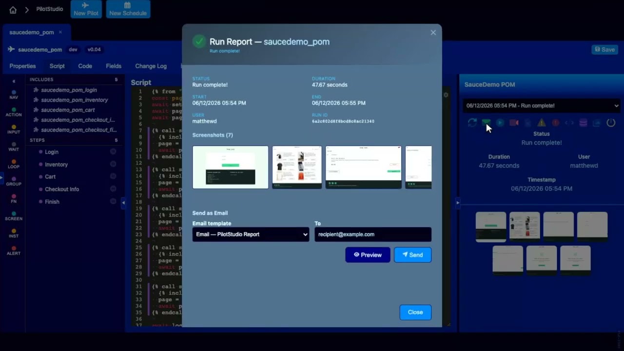 Every automation run, a shareable report — emailed automatically