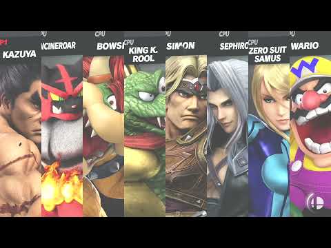 Kazuya vs Incineroar, Bowser, King K. Rool, Simon, Sephiroth, Zero Suit Samus & Wario