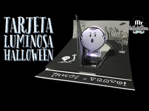 Tarjeta pedestal luminosa interactiva y 3D para Halloween