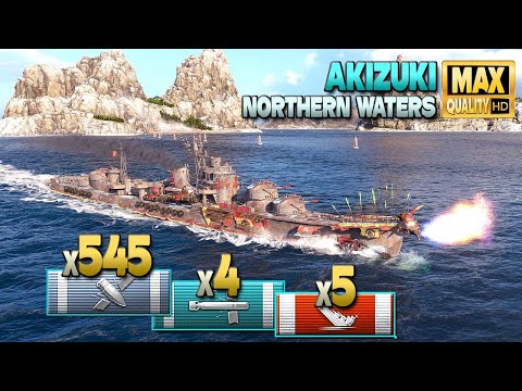 Destroyer Akizuki: 3500 base XP game on map Northern Waters - World of Warships