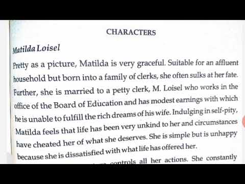 Lecture 3 chapter 7 ( the necklace) character-  sketches, and  question