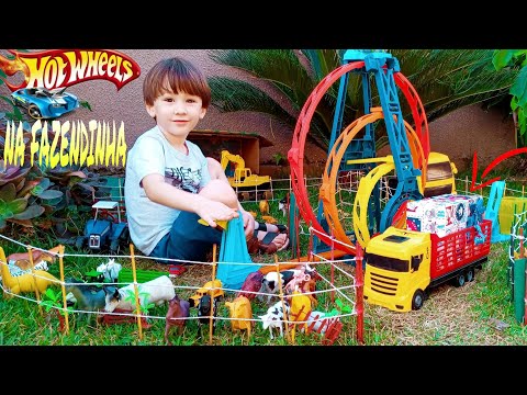Fazendinha de Brinquedo - Cavalo Vaca Boi Dinossauro - Carrinhos Pista de Hotweels | Caminhão de Boi