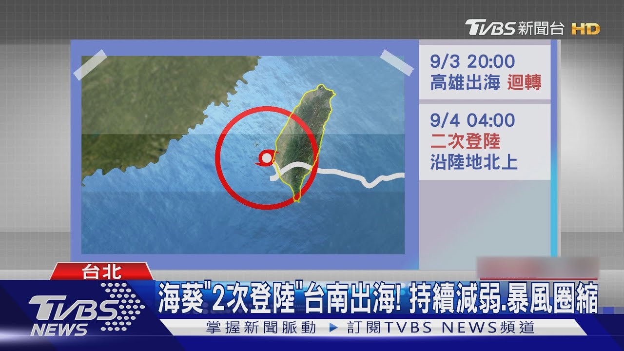 海葵「2次登陸」台南出海！　持續減弱、暴風圈縮