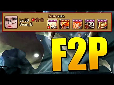 F2P Fire Team for Light Predator Boss in Ellunia! I Got Rank 34! Summoners War