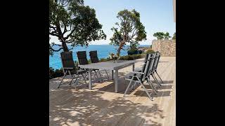 KETTLER BasicPlus Pro Garten-Essgruppe, silber/anthrazit, Alu/Textilene, 180/240 x 100 cm, 6 Klappstühle inkl. 6 Auflagen