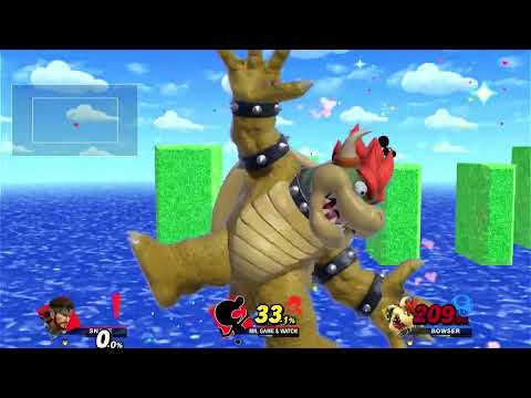 Snake +Mr Game and Watch VS Bowser - Super Smash Bros Gameplay
