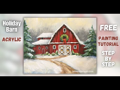 Acrylic Painting Tutorial | Holiday Barn 🎄