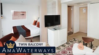 AMA Dahlia | Twin Balcony Stateroom Tour & Review 4K | AMA Waterways | 2024 | 4K