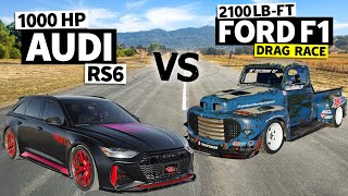 900hp Turbo Diesel Ford F1 vs 1000hp Audi RS 6 Drag Race // THIS vs THAT