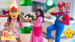 Ryan Pretend Play MARIO vs BOWSER with Emma and Kate