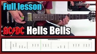 AC/DC HELLS BELLS FULL LESSON WITH TABS (Malcolm Young/Angus Young) | Rhythm guitar and solos