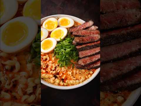 Viral Ramen Noodle Bowl With Wagyu Steak and Marinated Ramen Eggs @foodwithbearhands