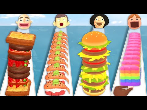 SANDWICH RUNNER vs SHUSI CRAFT vs BURGER RUN vs POPSICLE STACK - Satisfying Quadruple Gameplay
