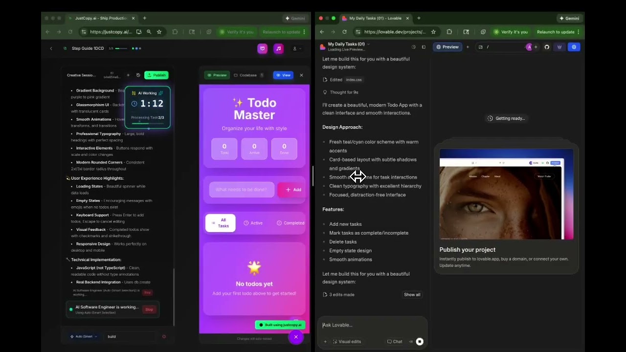 JustCopy.ai vs Lovable: Building a Todo App - Speed & Quality Comparison