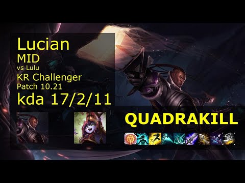 Lucian vs Lulu Mid - KR Challenger 17/2/11 Patch 10.21 Gameplay // [롤] 루시안 vs 룰루 미드