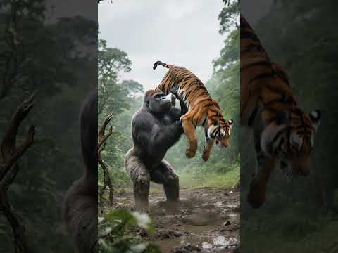 Gorilla vs Tiger: Unbelievable Jungle Showdown! 🐅🦍 #wildlifeentertainment #animals #wildliferescue