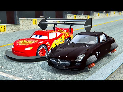 Lightning McQueen GTR vs Mercedes SLS Space Ship at Top Gear Track