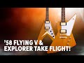 epiphone 1958 korina flying v and explorer electric guitars demo