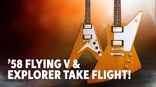 Video thumbnail for Epiphone 1958 Korina Flying V and Explorer Electric Guitars Demo by Sweetwater