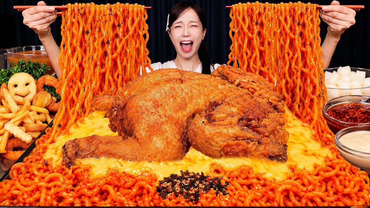바삭한 옛날통닭과 치즈폭탄 불닭볶음면🍗🧀 매콤한 꿀조합 먹방 EXTRA CHEESE Buldak Ramen 🔥 Chicken Ssoyoung AS