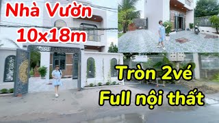 🌴NHÀ VƯỜN 10x18m trồng nhiều cây ăn trái ngon-Mặt tiền đường nhựa-Nhà đẹp TẶNG FULL NỘI THẤT 3pn 4wc