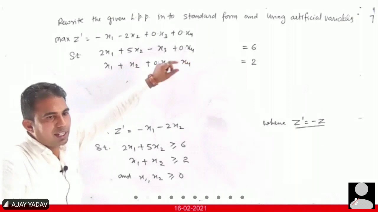 Revised Simplex Method Standard Form 2 Msc Final Year Mathematics
