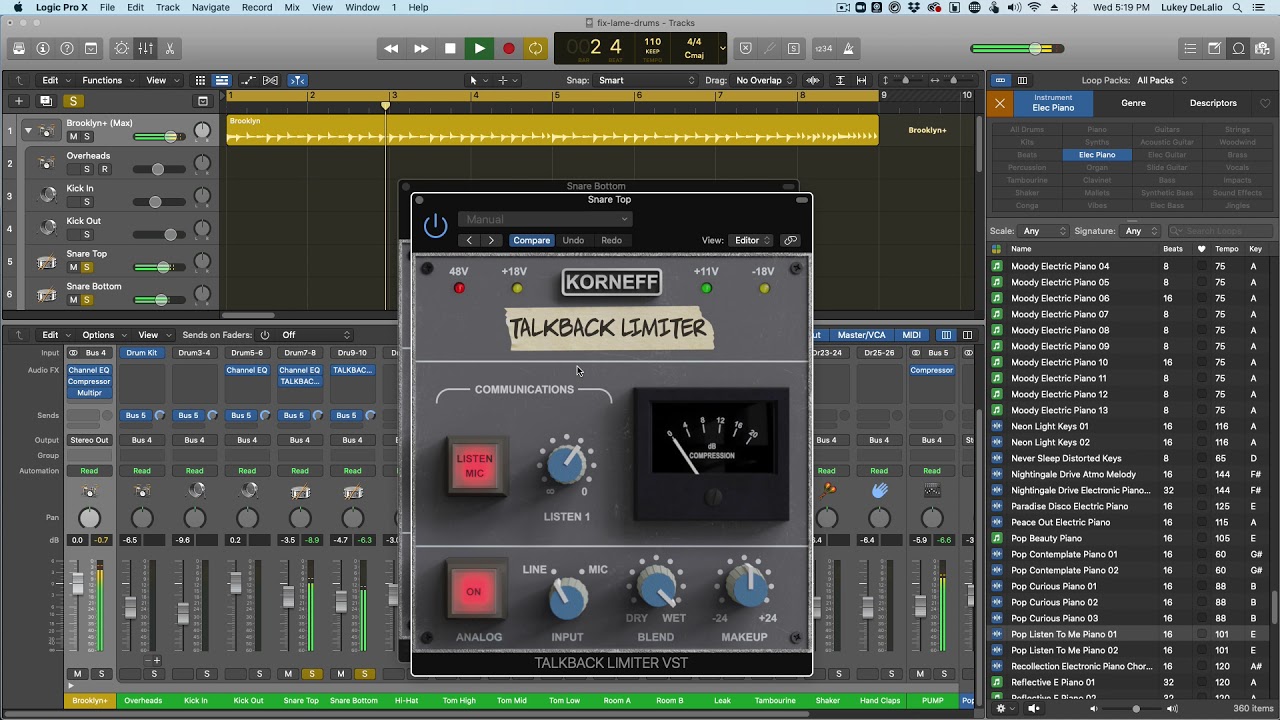 Bringing out ghostnotes on a snare using the Talkback Limiter