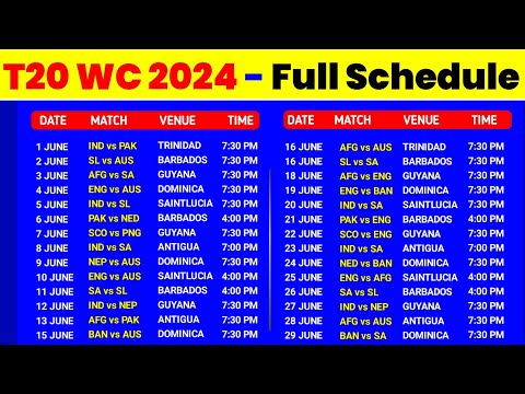 ICC T20 World Cup 2024 Schedule Time Table - T20 World Cup 2024 Schedule Announce