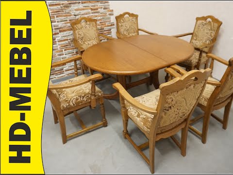www.HD-MEBEL.pl  ***   STÓŁ ROZKŁADANY OWALNY + 6 KRZESEŁ DĘBOWYCH