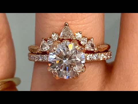 Rose Gold Nature Inspired Round Diamond Engagement Ring Set: Chely + Kya