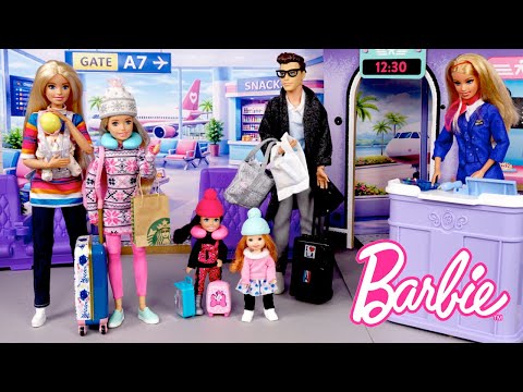 Barbie & Ken Doll Family Pack For Winter Vacation & Airport Routine