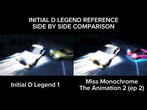 Initial D Legend 1 reference comparison in Miss Monochrome The Animation 2 (episode 2)