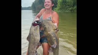 New Party Trick! Catfish Noodling 2 fish at Once #GetBit