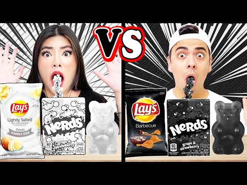 EATING ONLY ONE COLOR FOR 24 HOURS | LAST TO STOP EATING BLACK VS WHITE FOOD WINS  BY CRAFTY HACKS