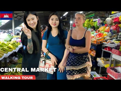 Inside The Historic Market In Phnom Penh Cambodia | Central Market Walk Tour & Fresh See Food.