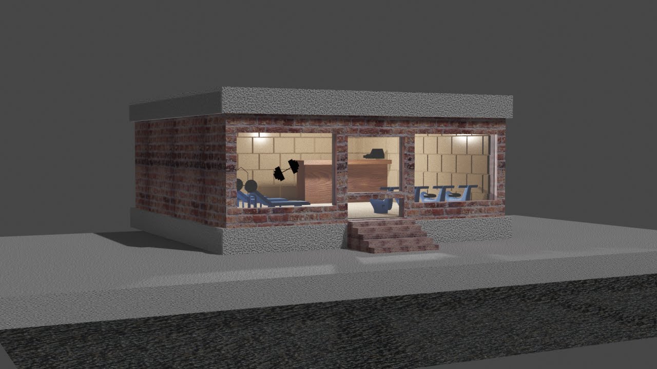 Low poly fitnes gym 3D Model