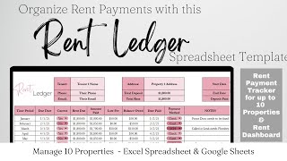 Rent Payment Ledger Google Sheet Template, Rent Income General Ledger Excel for Rental Properties